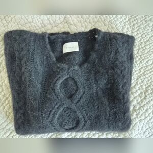 Doen Mohair XXL Charcoal Black Cable Knit Sweater with key whole openings